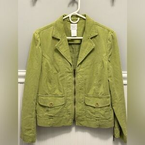 Women’s Garnet Hill lime green corduroy zip blazer/jacket-size 10P